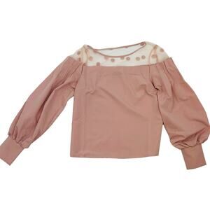 Romeo & Juliet Couture Size Small Pink Sheer‎ Polka Dot Puff Sleeve Top
